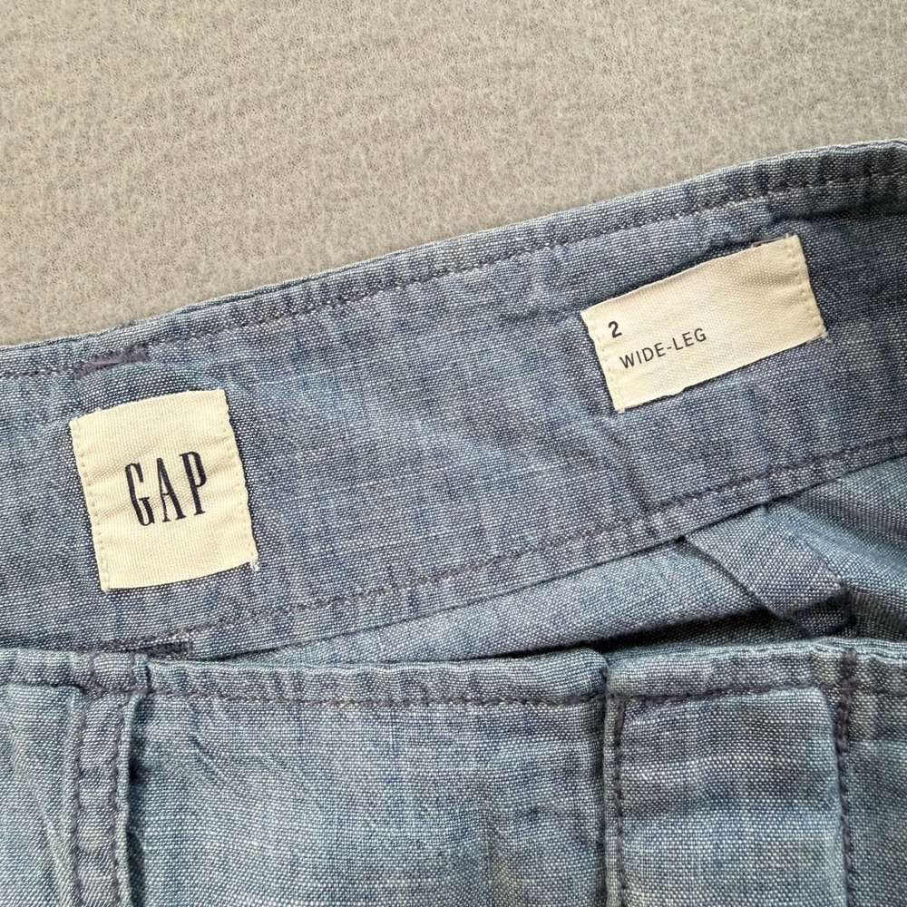 Gap Light Blue Chambray Cotton Trousers Wide Leg Pants 30 Capsule Wardrobe Boho - Picture 5 of 10